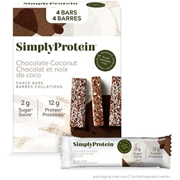 Simply Protein Protein Snack Bars, Pack of 4, Chocolate Coconut Plant-Based High Protein, Low Sugar, Dairy Free