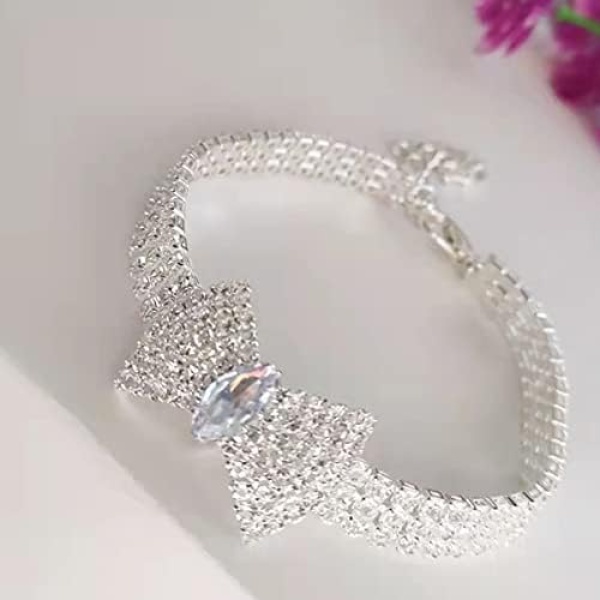 Singring Pet Collar with Diamonds Pet Rhinestone Necklace Diamond Dog Collar Adjustable Collar of Pet Decorative with Bling Crystal Bow (Medium)