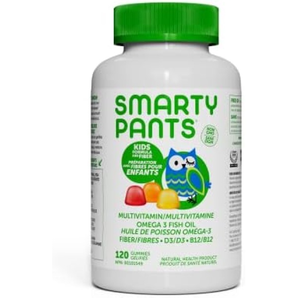 SmartyPants Kids Complete and Fiber Gummy Vitamins: Gluten Free, Multivitamin, CoQ10, Folate (Methylfolate), Vitamin K2, Vitamin D3, Biotin, Methyl B12, Omega 3 DHA/EPA Fish Oil, 120 Count (30 Day Supply)