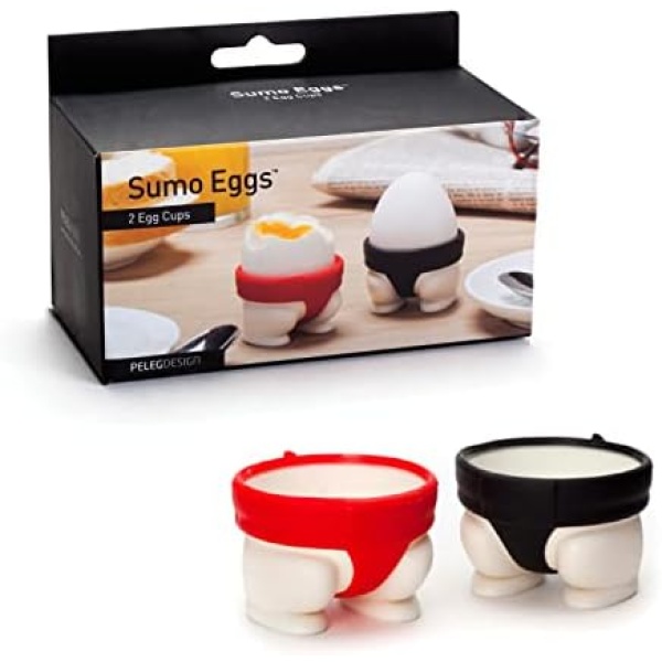 Sumo Eggs - Soft or Hard Boiled Egg Cup Holders (Set of 2) Sumo Design - Utensil Kitchen Decor by Peleg Design