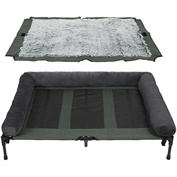 Susire Elevated Large Dog Bed: Jumbo Dog Summer Cooling Mesh Cot Hammock Bed with Detachable Plush Fur Pad - Dog XXL Off Floor Training Platform Bed Pet Portable Camping Travel Bed with Non Slip Legs