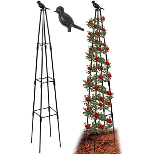 TCBWFY Obelisk Trellis for Climbing Plants,5.3 FT Tall Metal Garden Trellis,Plant Support for Climbing Vines and Flowers Stands,Thickened Tube Black Plant Tower,Rustproof Garden Obelisk