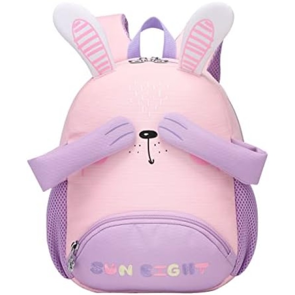 Tanou Toddler Backpack for Girls, 11 Inch Kids Backpacks for Preschool Day Care, Mini Preschool Bag for Little Kid, 1-3 Years Old, Pink Rabbit