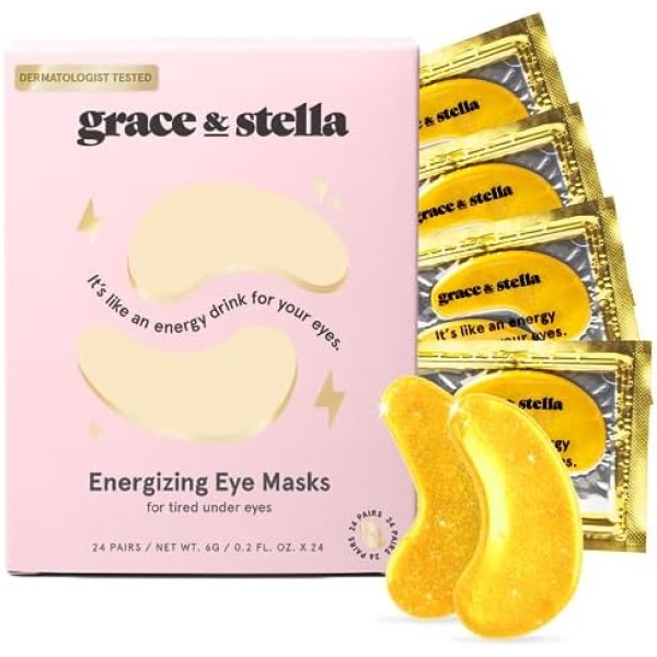 Under Eye Mask - Reduce Dark Circles, Puffy Eyes, Undereye Bags, Wrinkles - Gel Under Eye Patches, Vegan Cruelty-Free Self Care by grace and stella (24 Pairs, Gold)