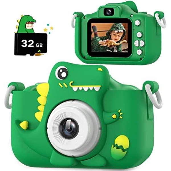 Upgrade Dinosaur Kids Camera, Christmas Birthday Gifts for Girls Boys 3-12, 1080P HD Selfie Digital Video Camera for Toddlers, Cute Portable Little Girls Boys Gifts Toys for 3 4 5 6 7 8 9 Years Old