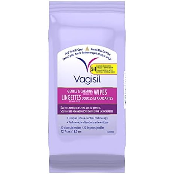 Vagisil Wipes, Anti-Itch Feminine Vaginal Wipes, Gentle and Calming for Itch Relief with Odour-Control, 20-Count