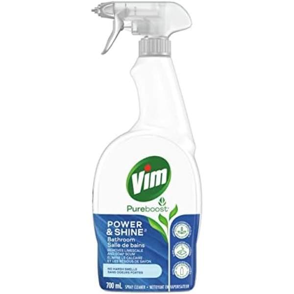 Vim Power & Shine Spray Cleaner removes limescale and soap scum Bathroom with 100% naturally derived descaling agent 700 ml