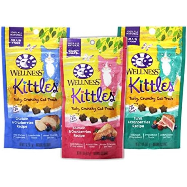 Wellness Kittles Cat Treat Variety Pack - 3 Flavors (Chicken & Cranberries, Salmon & Cranberries, and Tuna & Cranberries Flavors) - 2 oz Each (3 Total Pouches)