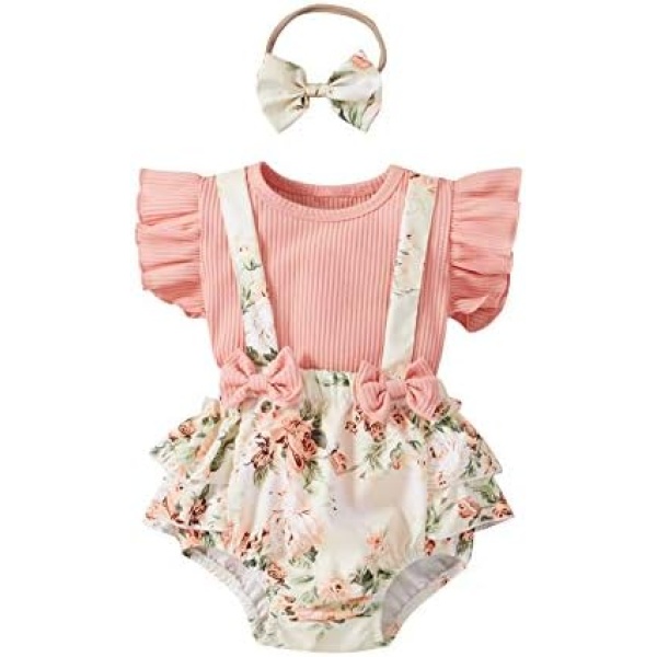 Xifamniy Baby Girl Clothes Outfit Summer Ruffle Sleeve Shorts Newborn