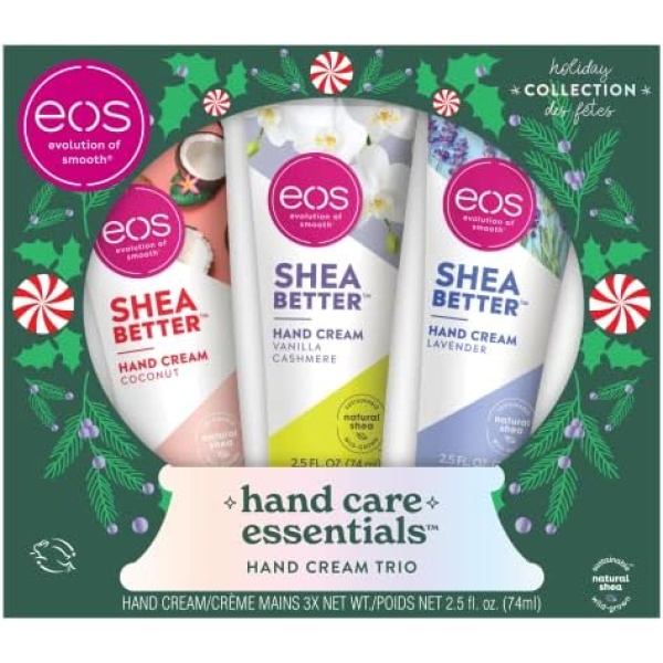 eos Holiday Collection, Hand Care Essentials, Hand Cream Trio- Coconut, Vanilla Cashmere, and Lavender, 24-Hour Hydration, 2.5 oz, 3-Pack