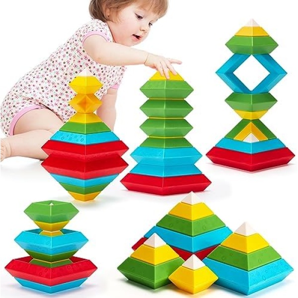 hahaland Montessori Toys for 2 3 Year Old Boys Girls - Stacking Toys Building Blocks Toys for Toddlers Kids Toys for 3 4 5 Year Old Boy Girls, Preschool Educational STEM Toys for Kids 3-5