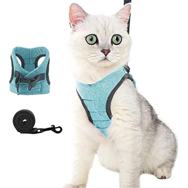 oUUoNNo Cat Harness and Leash Set for Walking Escape Proof, Adjustable Soft Padded Vest with Running Cushioning, Comfortable Outdoor Jacket for Pet Kitten Puppy Rabbit (Ai Green, M)