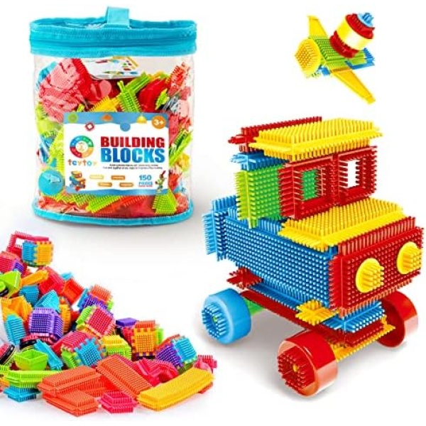 teytoy My First Baby Building Toys, 150pcs Bristle Shape 3D Building Blocks Toy Set, STEM Educational Preschool Toys, Building Blocks for Kids Ages 4-8