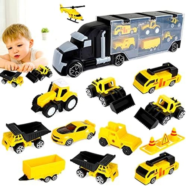 12 in 1 Engineering Construction Truck Transport Car Carrier Toys, Play Vehicles Gift for Kids