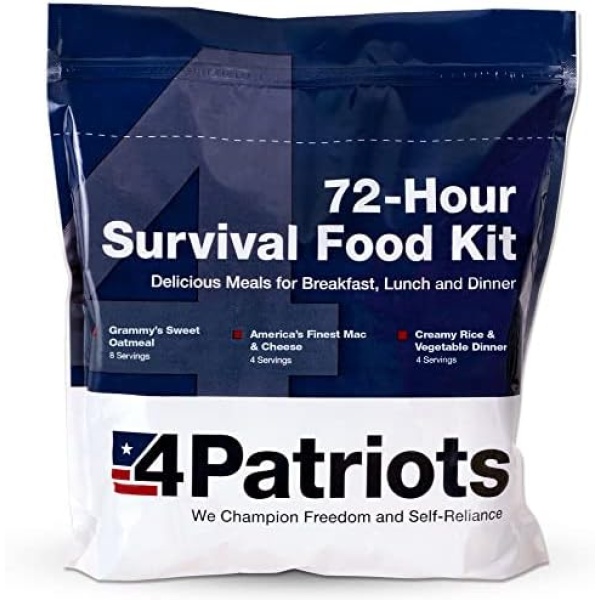 4Patriots 72-Hour Emergency Food Supply Survival Kit, Perfect for Camping, Freeze Dried Preparedness Food, Designed to Last 25 Years, Be Ready with 16 Servings of Delicious Breakfast, Lunch, and Dinner