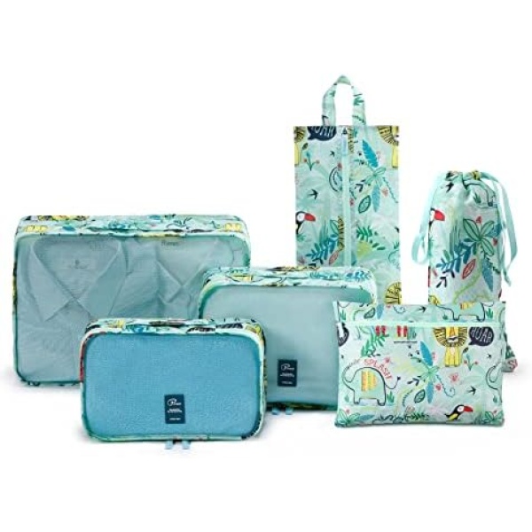 6 Piece Packing Cubes Set, Lychii Travel Luggage Packing Organizers - Jungle Printed