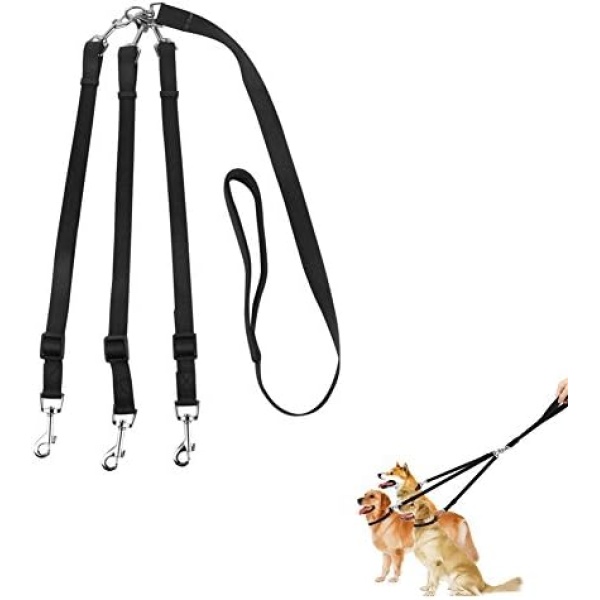 ASOCEA 3 Dog Leash 3 in 1 Multiple Dog Leash Detachable 360° Swivel with Soft Padded Handle for Walking and Traning Two or Three Dog Leash(Black)