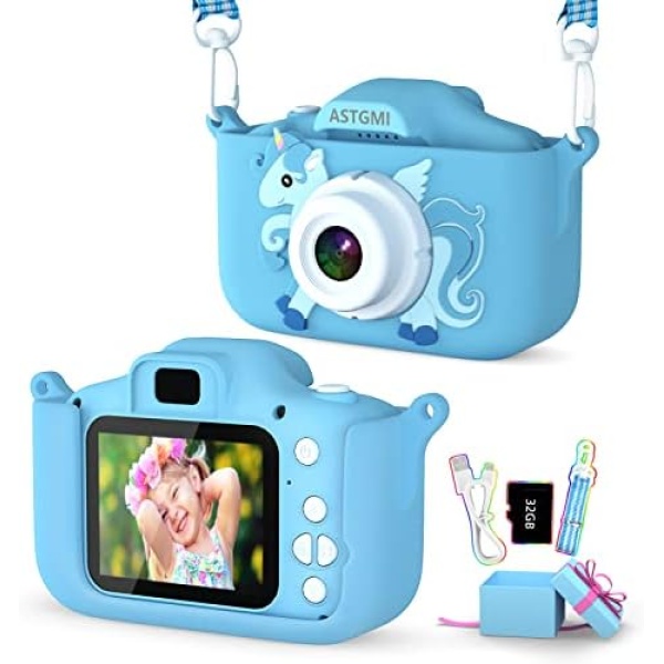 ASTGMI Kids Camera Digital Camera for 3-8 Year Old Boys, Toddler Toys Camera for Kids with 1080P HD Video and 2.0 Inch IPS Screen 32GB SD Card,Christmas Birthday Festival Toy Gifts for Kids(Blue)