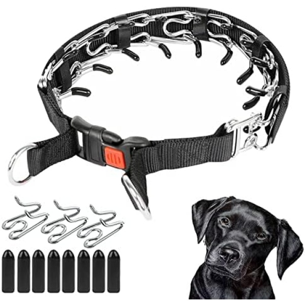 Acrylicc Dog Prong Training Collar, Prong Collar for Dogs, Adjustable Dog Chain Collar with Comfort Tips and Quick Release Snaps (Large, 4mm, 21.6-Inch, 16-20" Neck, Black)