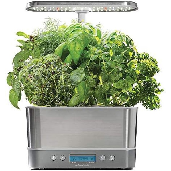 AeroGarden Harvest Elite Indoor Garden Hydroponic System with LED Grow Light and Herb Kit, Holds up to 6 Pods, Stainless