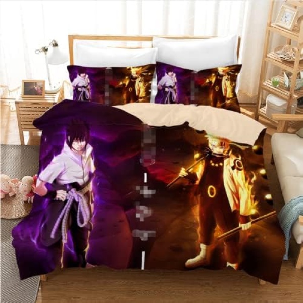 Amacigana Anime Ninja 2-Piece Duvet Cover Set Bedding Set Ultra Soft Reversible Breathable 3D Printed Microfiber Comforter Protector Cute Cartoon Bed Cover Set Pillowcases (04,Twin 68x86inch)