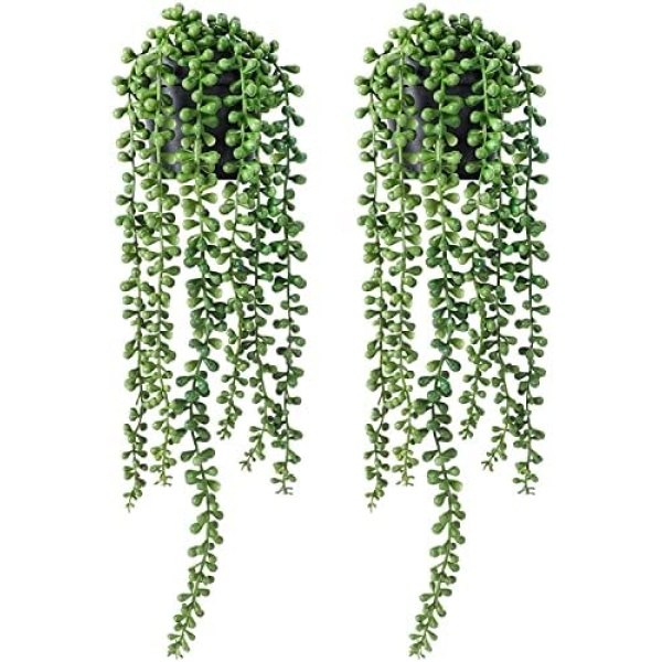 Artificial Hanging Plant Room Decor Fake Plants Succulent Home Decor Faux Plants Fausse Plante Artificielle Interieur for Boho Office Bedroom Aesthetic Indoor Living Room Decorative (2Pots)