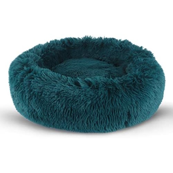 BVAGSS Small Dog Bed Cat Bed Calming Plush Pet Bed Soft Washable Anti Anxiety Round Donut Cuddler Fluffy Puppy Bed for Puppy & Kitten JA037 (24 inch, Cyan)