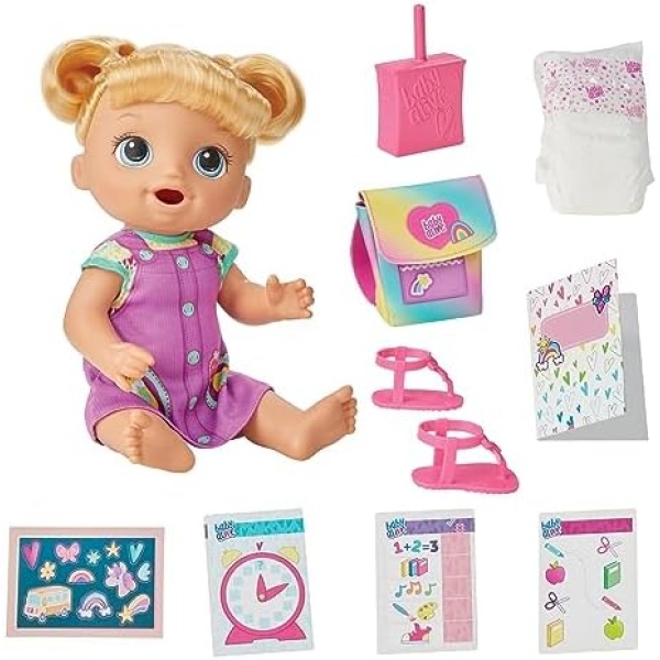 Baby Alive Time for School Baby Doll Set, Back to School Toys for 3 Year Old Girls & Boys & Up, 12 Inch Baby Doll, Blonde Hair (Amazon Exclusive)