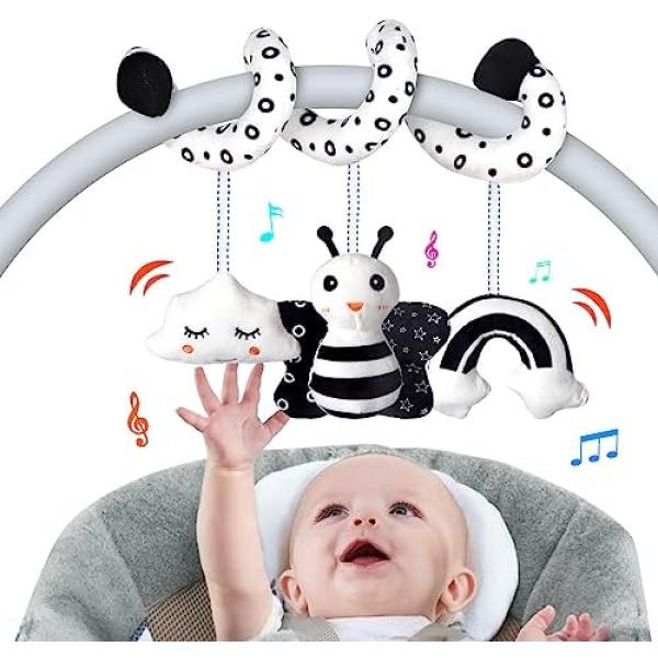 Baby Spiral Hanging Stroller and Car Seat Toys for Babies 0-6 Months Newborn Plush Activity Toys for Bed Bassinet Crib Baby Carrier Gifts