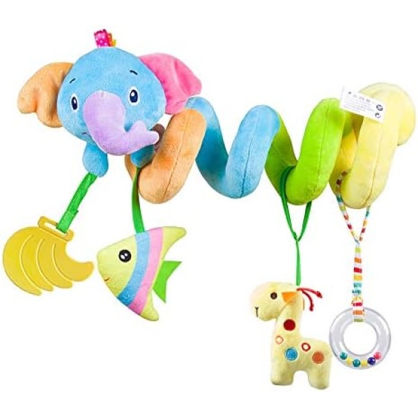 Baby car seat Toys Activity Spiral Plush Stroller and Crib Toys for Travel Accessories Hangings Rattle Toy(Elephant)