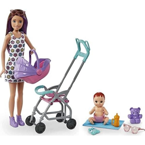 Barbie Skipper Babysitters, Inc. Playset with Skipper Babysitter Doll (Brunette), Stroller, Baby Doll & 5 Accessories, Toy for 3 Year Olds & Up