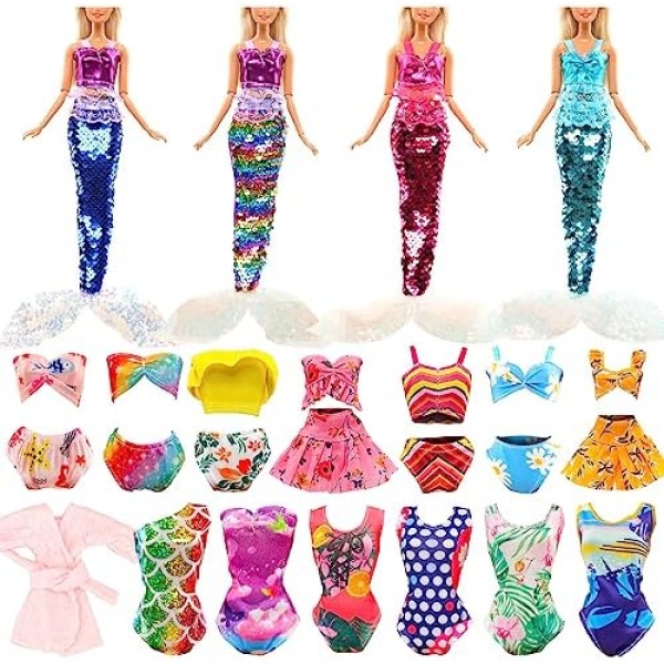 Barwa 10 Pcs Summer Doll Clothes 4 Mermaid Sequin Swimsuits 5 Bikinis Swimwear 1 Pajamas for 11.5 Inch Girl Doll Beach Playset