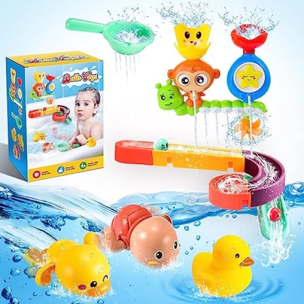 Bath Toys for Toddlers, vicia Baby Bathtub Toys with Water Slide Toys for Boys 4-6 Monkey Water Bath Toys for Kids 3-5 Swimming Duck Bath Toy for 3 4 5 6 Year Old Girl Boy Gifts