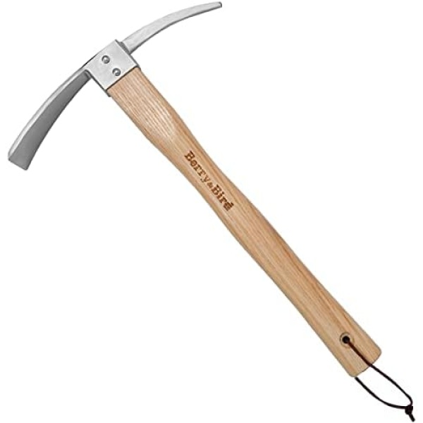 Berry&Bird Garden Pick Mattock Hoe, Stainless Steel Pickaxe Hoe with Wooden Handle, Heavy Duty Pick Axe Hand Tool for Transplanting Digging Planting Loosening Soil Camping or Prospecting