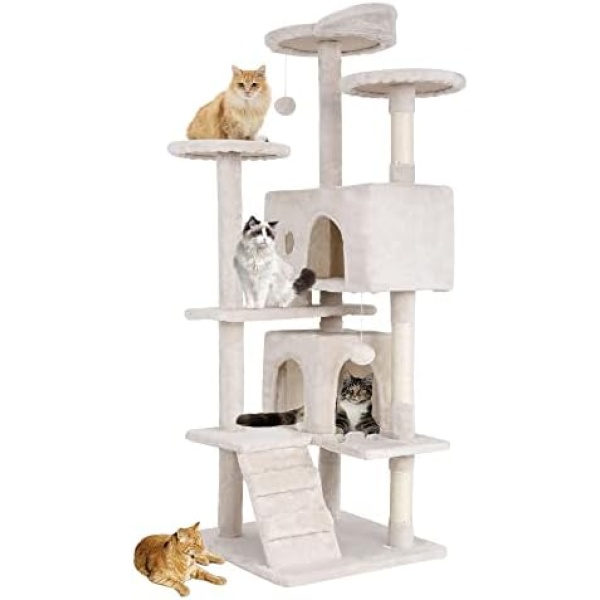 BestPet 54in Cat Tree Tower for Indoor Cats,Multi-Level Cat Furniture Activity Center with Cat Scratching Posts Stand House Cat Condo with Funny Toys for Kittens Pet Play House (Beige)