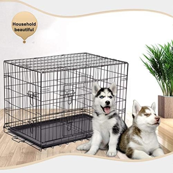 BestPet Dog Crate Dog Cage Pet Crate Folding Metal 24 Inch Pet Cage Double Door W/Divider Panel Wire Animal Cage Dog Kennel Leak-Proof Plastic Tray