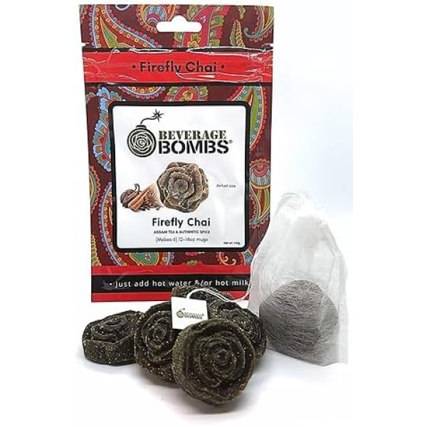 Beverage Bombs Chai Tea Bombs Gift Pack, Firefly Chai - Assam Tea and Authentic Spice | Makes Chai, Chai Latte or Iced Tea | Add Hot Water or Milk | Gluten Free and Vegan | Made in Canada | Makes 6 Chai, 12-14 oz each