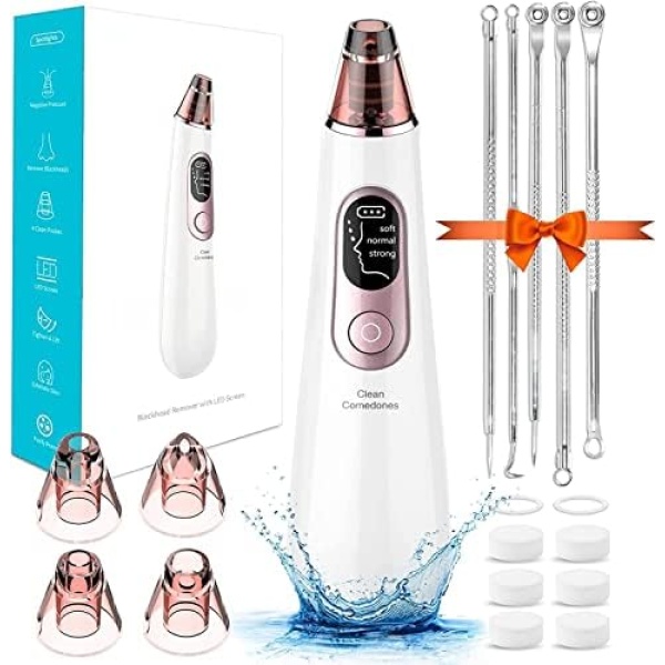 Blackhead Remover Pore Vacuum, Black Heads Remover Facial Pore Cleaner Tools, USB Rechargeable, 5 Suction Probes, 3 Adjustable Suction Level for All Skin