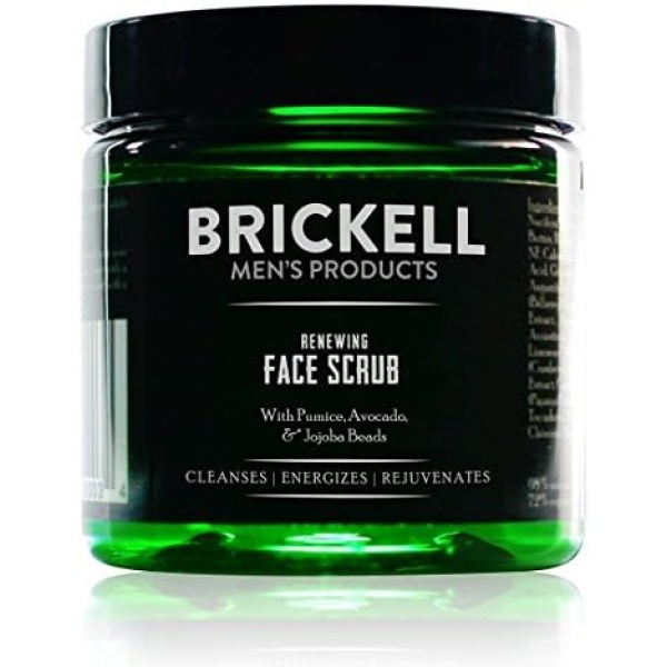 Brickell Men's Renewing Face Scrub for Men, Natural and Organic Deep Exfoliating Facial Scrub Formulated with Jojoba Beads, Coffee Extract and Pumice, 4 Ounce, Scented