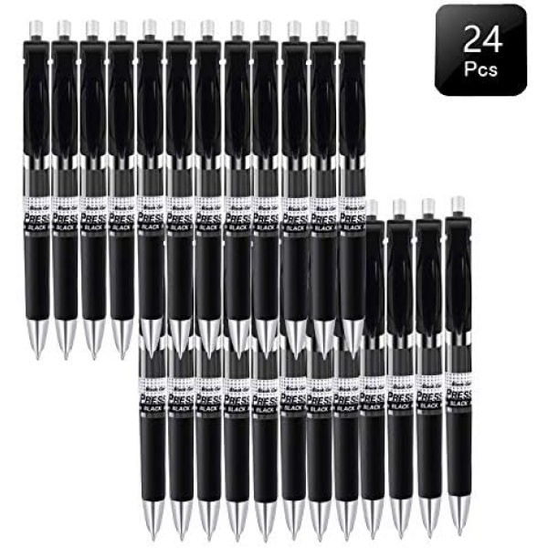 CHUKCHI Gel Pens Retractable Fine Point Black Gel Ink Rollerball Pen, Smooth Writing Pens for Office - 0.7mm with Grips (24Pack)