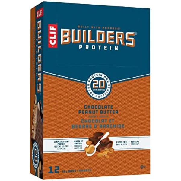 CLIF BUILDERS - Protein Bars - Chocolate Peanut Butter Flavour - (68 Gram Non-GMO Bars, 12 Count)