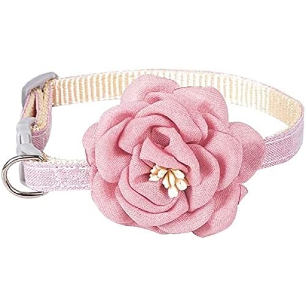 Cat Collar with Flower, Kitty Kitten Necklace for Cats & Small Dogs Nylon Safety Pet Collar Quick Release Buckle(1 Pack) (Pink)