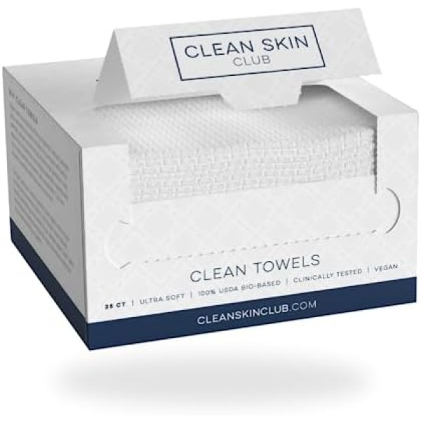 Clean Skin Club Clean Towels | Worlds 1ST Biodegradable Face Towel | Disposable Makeup Removing Wipes | Dermatology Tested & Approved | 100% Organic & Cruelty Free | Super Soft For Sensitive Skin (25CT)