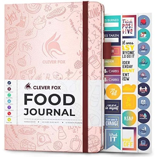 Clever Fox Food Journal - Daily Food Diary, Meal Planner to Track Calorie and Nutrient Intake, Stick to a Healthy Diet & Achieve Weight Loss Goals - Rose Gold A5 (5.8 inch x 8.3 inch)