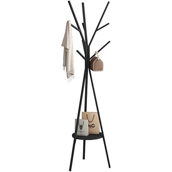 Coat Rack Hat Stand Free Standing Display Hall Tree Metal Hat Hanger Garment Storage Holder with 9 Hooks for Clothes Hats and Scarves in Black,17.72"Wx17.72"Dx70.87"H (Black)