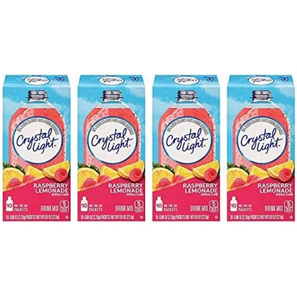 Crystal Light On The Go Raspberry Lemonade, 10-Packet Boxes (Pack of 4)