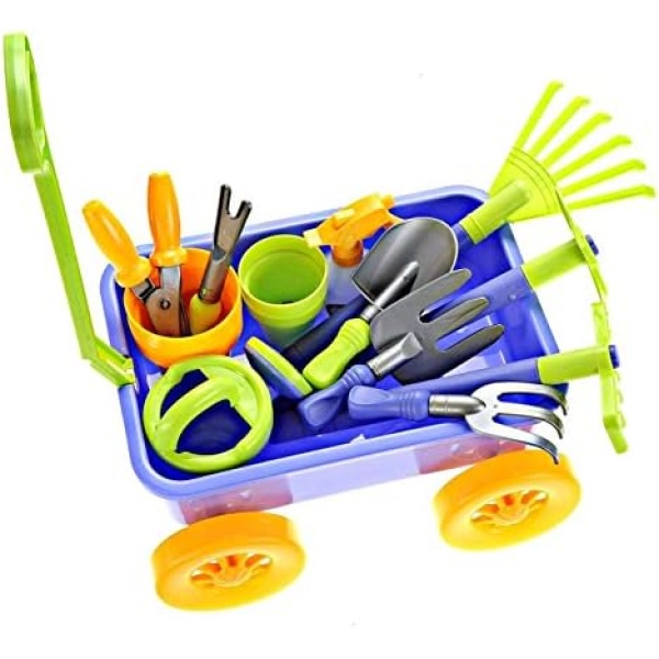 Dimple Garden Wagon & Tools Toy Set Premium 15Piece Gardening Tools & Wagon Toy Set – Sturdy & Durable - Top Yd, Beach, Sand, Garden Toy - Great for Kids & Toddlers (Garden Toy Set)