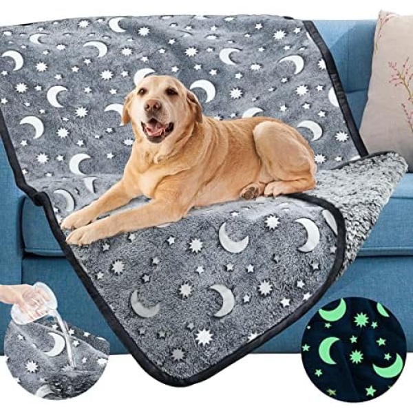 Dog cat Blanket Waterproof,Glow in The Dark Star Moon 31.5”x43”,  Washable Premium Thermal Blanket Dog Blanket Warm，Pet Pee Pad for Couch Sofa Bed Floor Kennel Car Seats, Ideal for Home and Travel