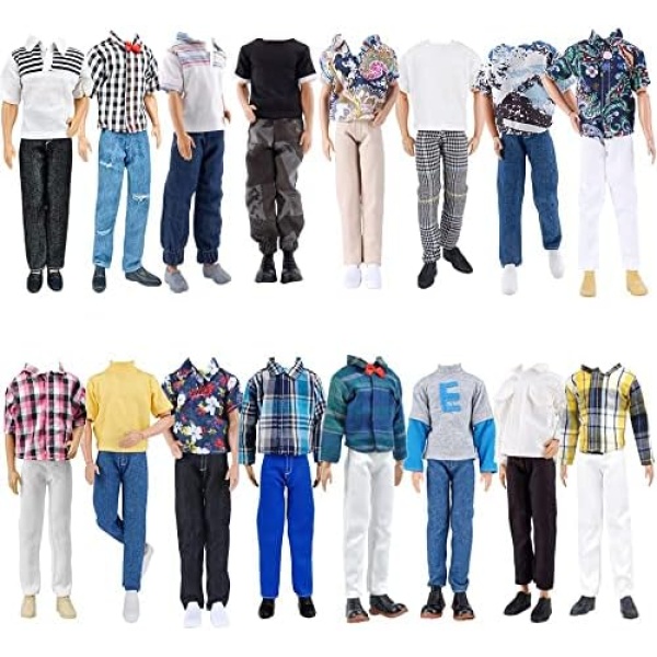 E-TING 9 Pcs Doll Clothes and Accessories 3 Casual Tops with 3 Pants + 3 Pairs of Shoes for 12 Inch boy Doll Clothes Random Style