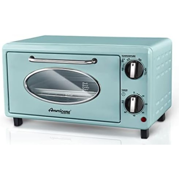 Elite Gourmet by Maximatic Americana Collection ETO147M Diner 50’s Retro Countertop Toaster oven, Bake, Toast, Fits 8” Pizza, Temperature Control & AdjCatable 60-Minute Timer 1000W, 2 Slice, Mint